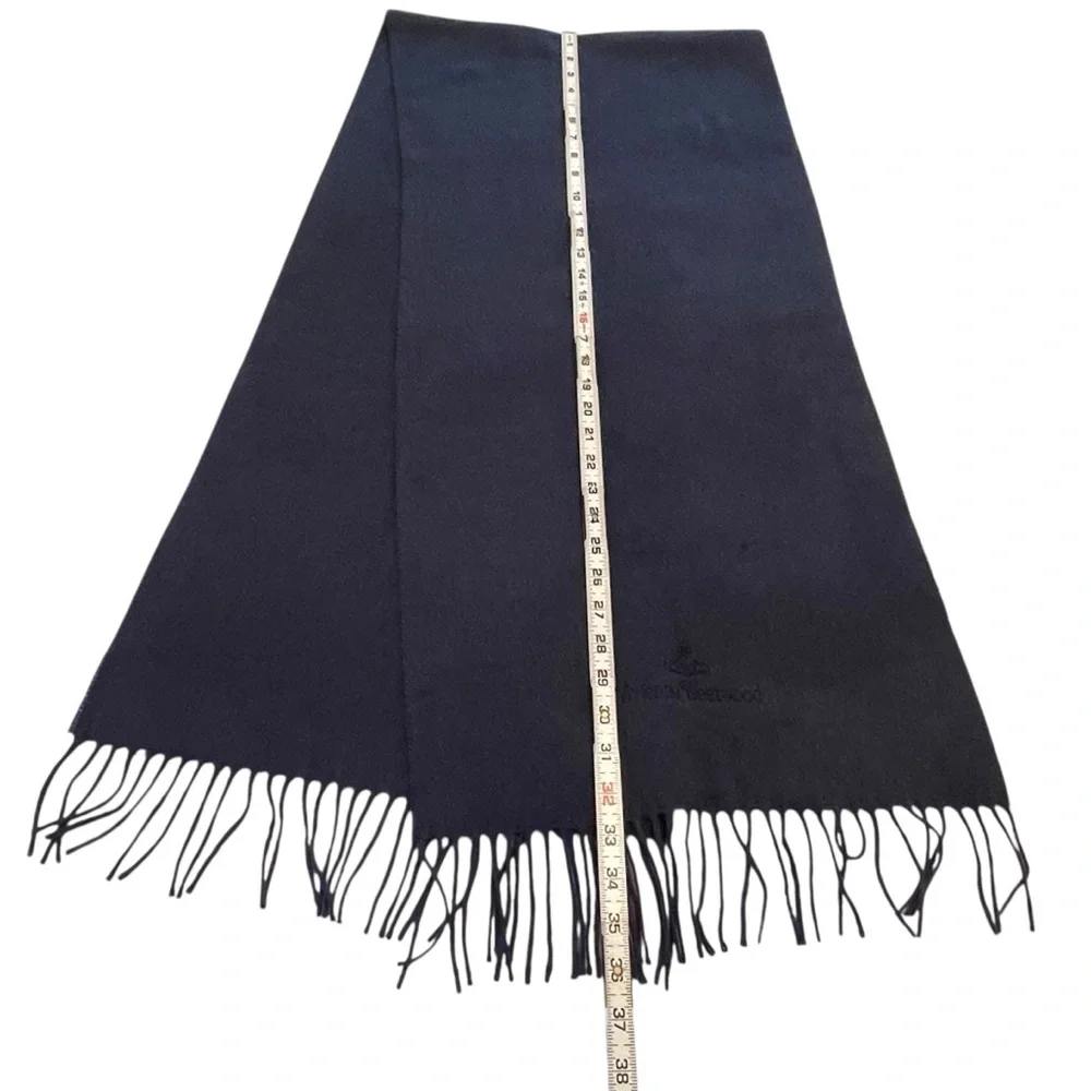 Vivienne Westwood 100% Cashmere Italian Fringe Scarf Orb Logo in Navy Blue - Picture 8 of 11